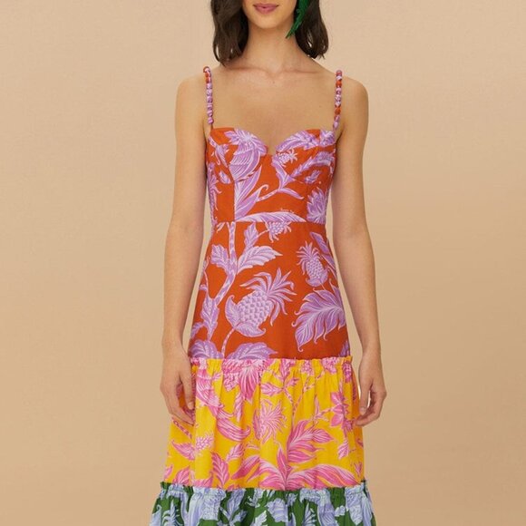 NWT Farm Rio tropical print tiered midi dress medium - Picture 1 of 8